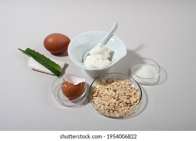 Egg White Face Mask Ingredients. Whipped Egg White, Aloe, Sugar, Oatmeal.