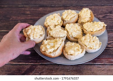 Egg Mayonnaise Spread On Soft Bread Rolls 