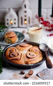 Egg Nog Cinna Buns In Christmas Background