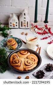 Egg Nog Cinnamon Buns In Christmas Background