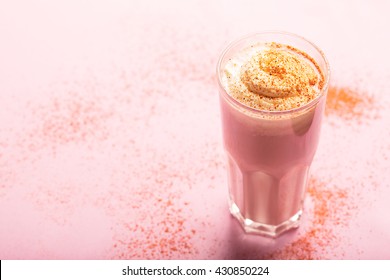 Egg Nog (Scottish Egg Cocktail) With Cream, Milk And Raspberry Syrup