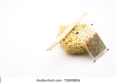 Egg noodles on white background - Shutterstock ID 718008856