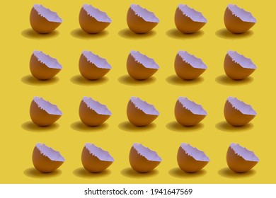 Egg Shell Pattern On A Yellow Background. Minimal Concept Aesthetic