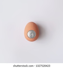 Egg With Soda Can Lid. Creative Food Concept. Easter Minimal.