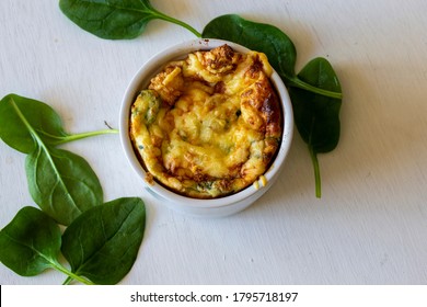 Egg Spinach Cheese Souffle In The Ramekin