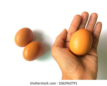 Egg Three Hand  Fram Fresh Brown White Background Food