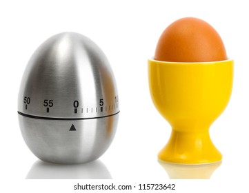 Egg Timer And Egg In Orange Stand Isolated On White