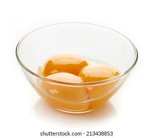 Egg Yolk In A Bowl  Isolated On White