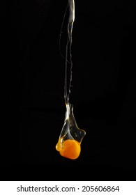 Egg Yolk Dripping, Falling, On Black Background.