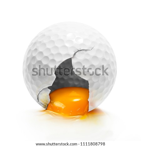 Egg yolk internal broken golf ball isolated on white background in concept of creative food ingredient