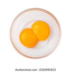 Egg Yolks in Bowl, 2 Fresh Chicken Egg Yolk Separated from Whites for Cooking Recipe, Two Organic Yolks in Glass Bowl