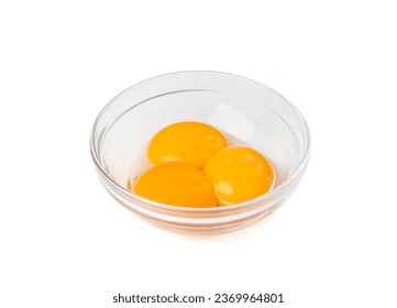 Egg Yolks in Bowl, 3 Fresh Chicken Egg Yolk Separated from Whites for Cooking Recipe, Three Organic Yolks in Glass Bowl