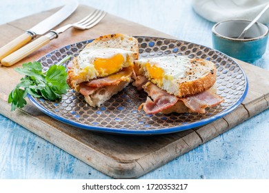 Egg-in-the-hole Bacon Sandwich - Cut In Half