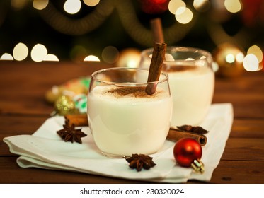 Eggnog With Cinnamon And Nutmeg At Christmas Time