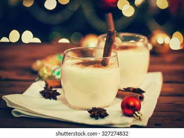 Eggnog With Cinnamon And Nutmeg At Christmas Time 