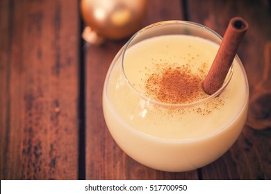 Eggnog With Cinnamon And Nutmeg At Christmas Time 