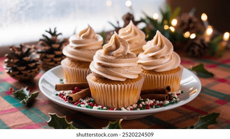 Eggnog Cupcakes: Spiced eggnog-infused cupcakes with creamy frosting, offering the comforting, festive flavors of holiday cheer in each moist and fluffy bite.

 - Powered by Shutterstock