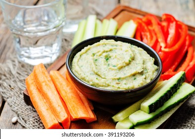 Eggplant White Bean Dip With Vegetables. Toning. Selective Focus