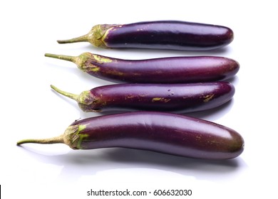 Eggplants, fresh organic eggplant isolated on white background. Selective focus.