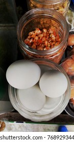 Eggs in bottles and garnish