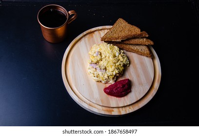 eggs and bread, betroot ketchup