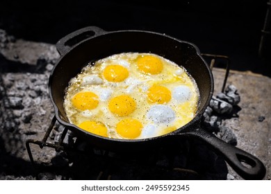 Eggs cooked on the fire