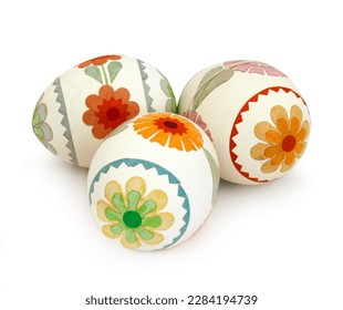 Eggs decorated with floral patterns on a white background - Powered by Shutterstock