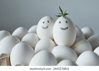 Eggs with funny faces. Happy easter concept. White eggs. - Powered by Shutterstock