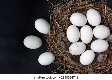 Eggs In Nest,Duck Eggs On Rice Straw, Raw Eggs For Cooking.