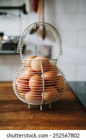 Eggs on a kitchen counter.