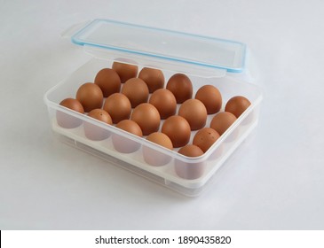 eggs in plastic packaging box isolated on white background