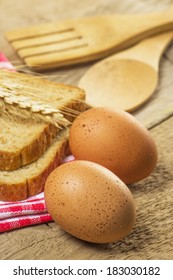 eggs,bread on a table