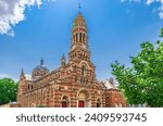 Eglise du Sacre Coeur Sacred Heart catholic church neo roman style building with clock tower in Amiens old historical city centre, Picardy, Somme department, Hauts-de-France Region, Northern France