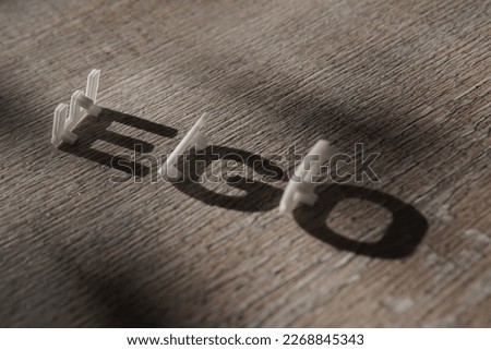 ego word concept with shadows on wooden background