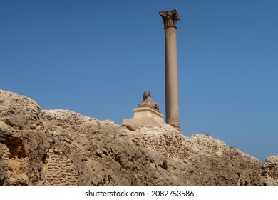 Egypt. Alexandria. View Of The Pompey's Pillar.