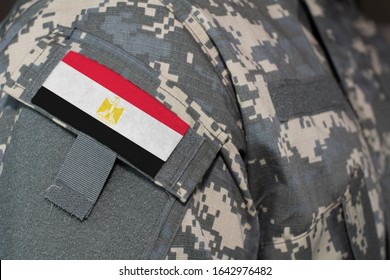 Egypt Army Uniform Patch Flag On Soldiers Arm. Military Concept.