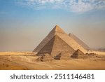 Egypt. Cairo - Giza. General view of pyramids from the Giza Plateau (three pyramids known as Queens