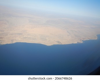 Egypt Coast From Plane Shoreline Of Red Sea Washing Africa