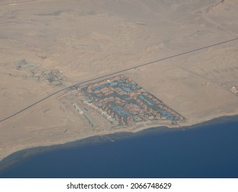 Egypt Coast From Plane Shoreline Of Red Sea Washing Africa