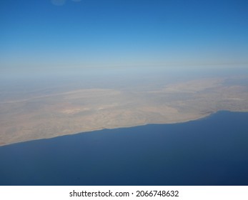 Egypt Coast From Plane Shoreline Of Red Sea Washing Africa