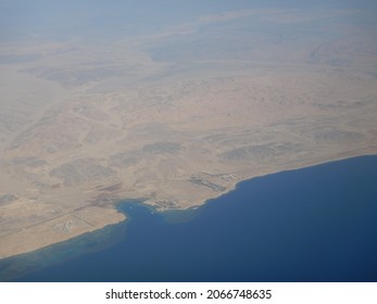 Egypt Coast From Plane Shoreline Of Red Sea Washing Africa