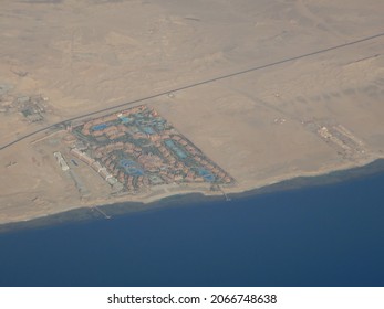 Egypt Coast From Plane Shoreline Of Red Sea Washing Africa