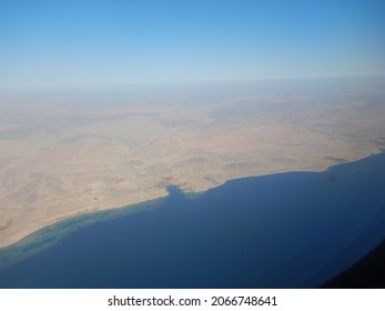 Egypt Coast From Plane Shoreline Of Red Sea Washing Africa