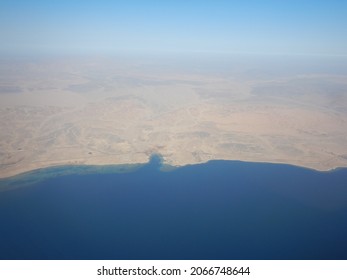 Egypt Coast From Plane Shoreline Of Red Sea Washing Africa