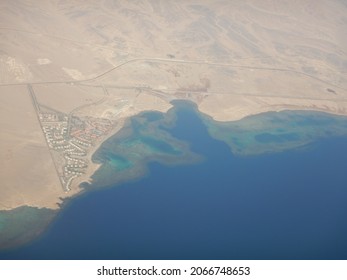 Egypt Coast From Plane Shoreline Of Red Sea Washing Africa