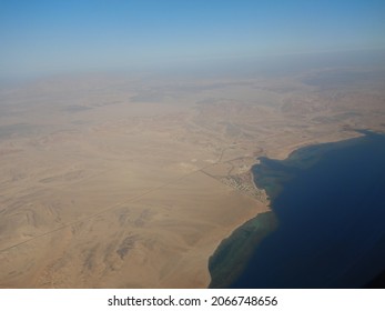 Egypt Coast From Plane Shoreline Of Red Sea Washing Africa