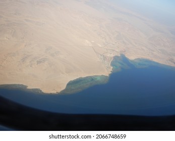 Egypt Coast From Plane Shoreline Of Red Sea Washing Africa