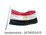 Egypt national flag waving isolated on white background with clipping path.