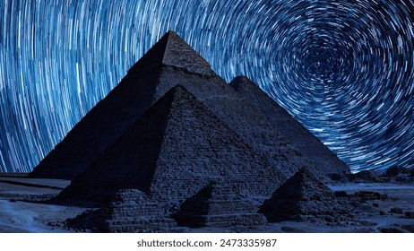 Egypt Pyramids of Giza and Northwest Night Sky in the Night Sky