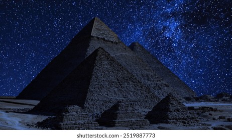 Egypt Pyramids of Giza and Starry Sky Milky Way Galaxy - Powered by Shutterstock